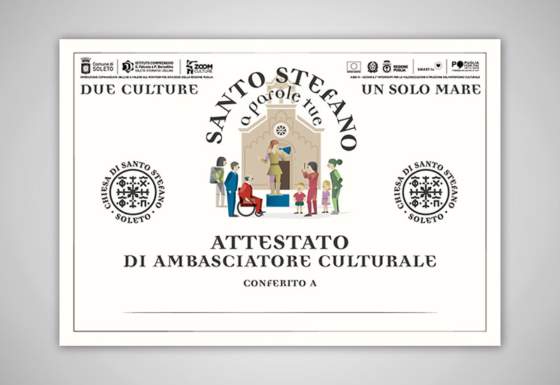 L'immagine mostra l'attestato di Ambasciatore culturale conferito ai partecipanti del Santo Stefano Lab